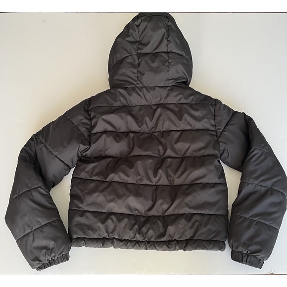 Aeropostale Cropped Puffer Jacket Womens XS Black Hooded Y2K Style Winter Coat - Picture 11 of 12